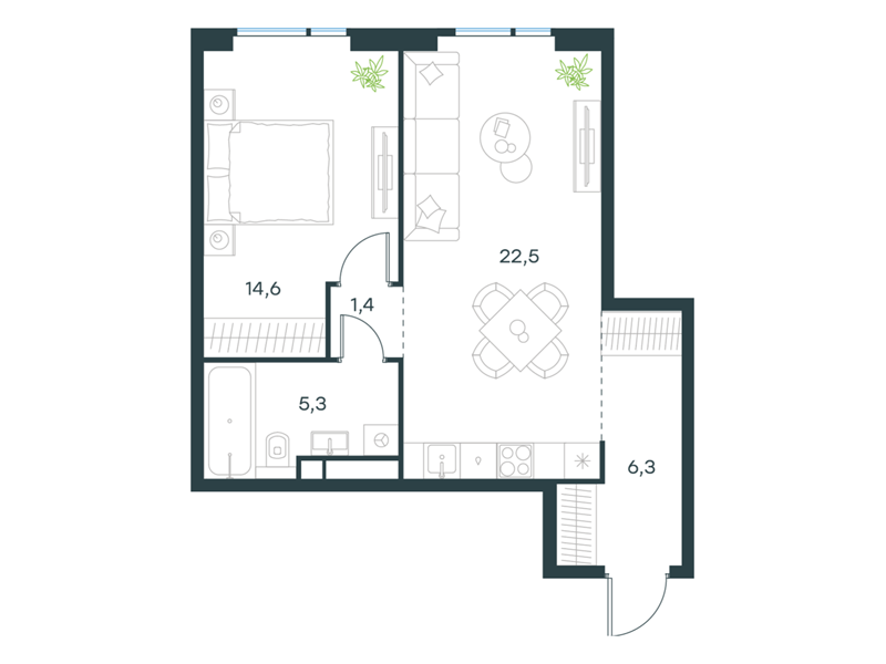 1-комнатная 50 м2 в ЖК Level Войковская корпус null этаж 8