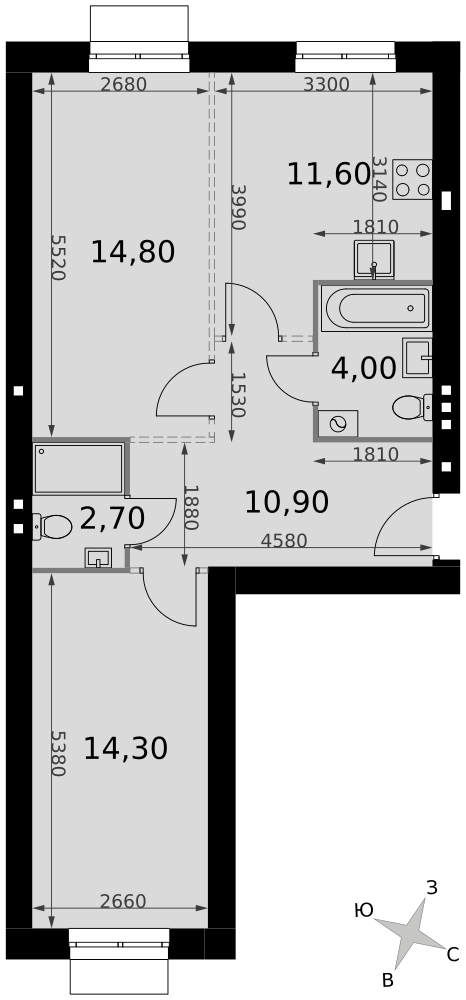 2-комнатная 58 м2 в ЖК Апрелевка Клаб корпус null этаж 2
