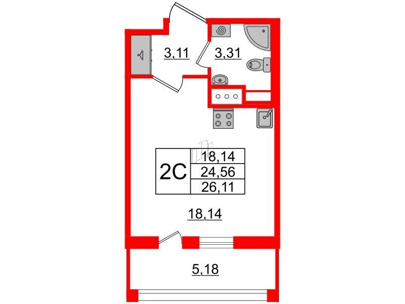 Студия 24 м2 в ЖК Прайм Приморский корпус null этаж 3