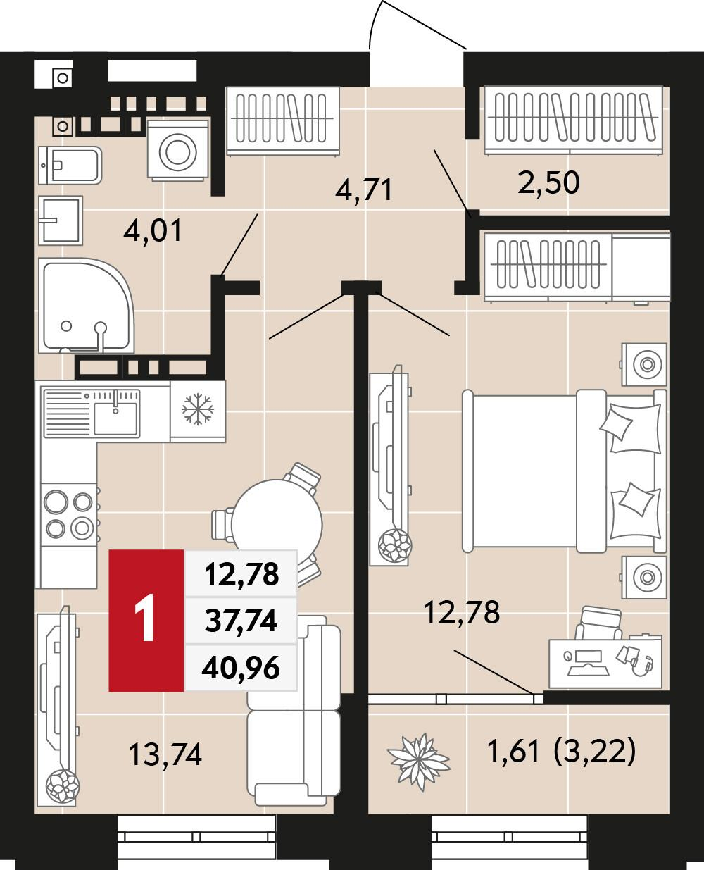 1-комнатная 40 м2 в ЖК Невский корпус null этаж 14