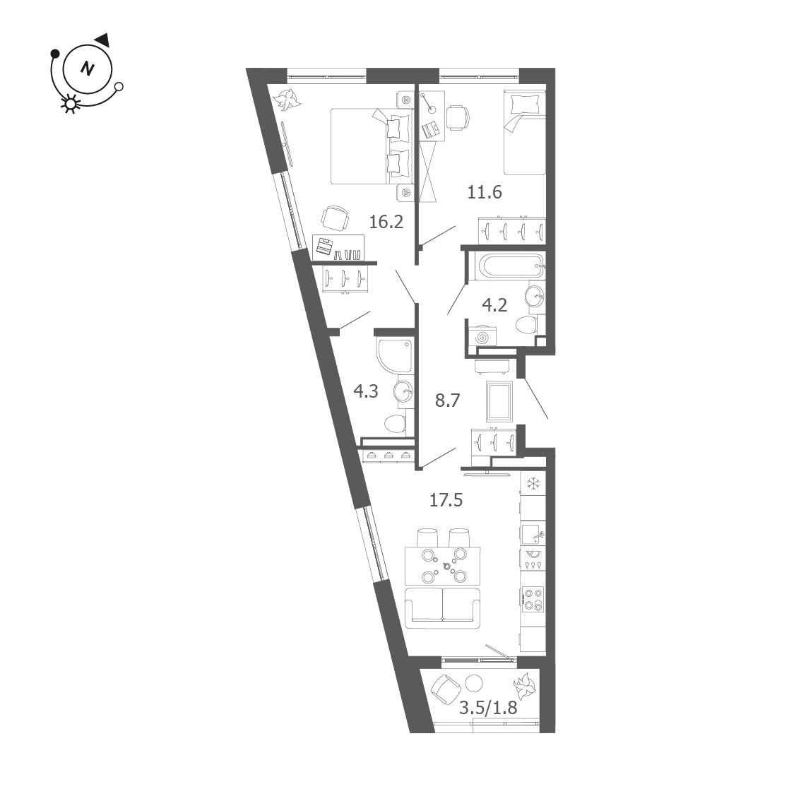 2-комнатная 64 м2 в ЖК Пулковский дом корпус null этаж 4