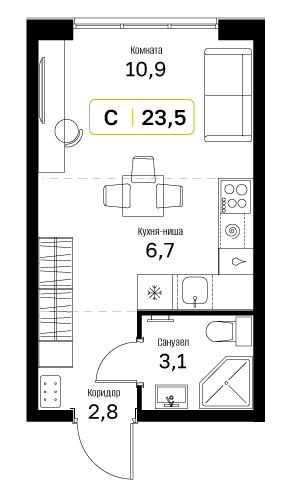 Студия 23 м2 в ЖК Новый Зеленоград корпус null этаж 14