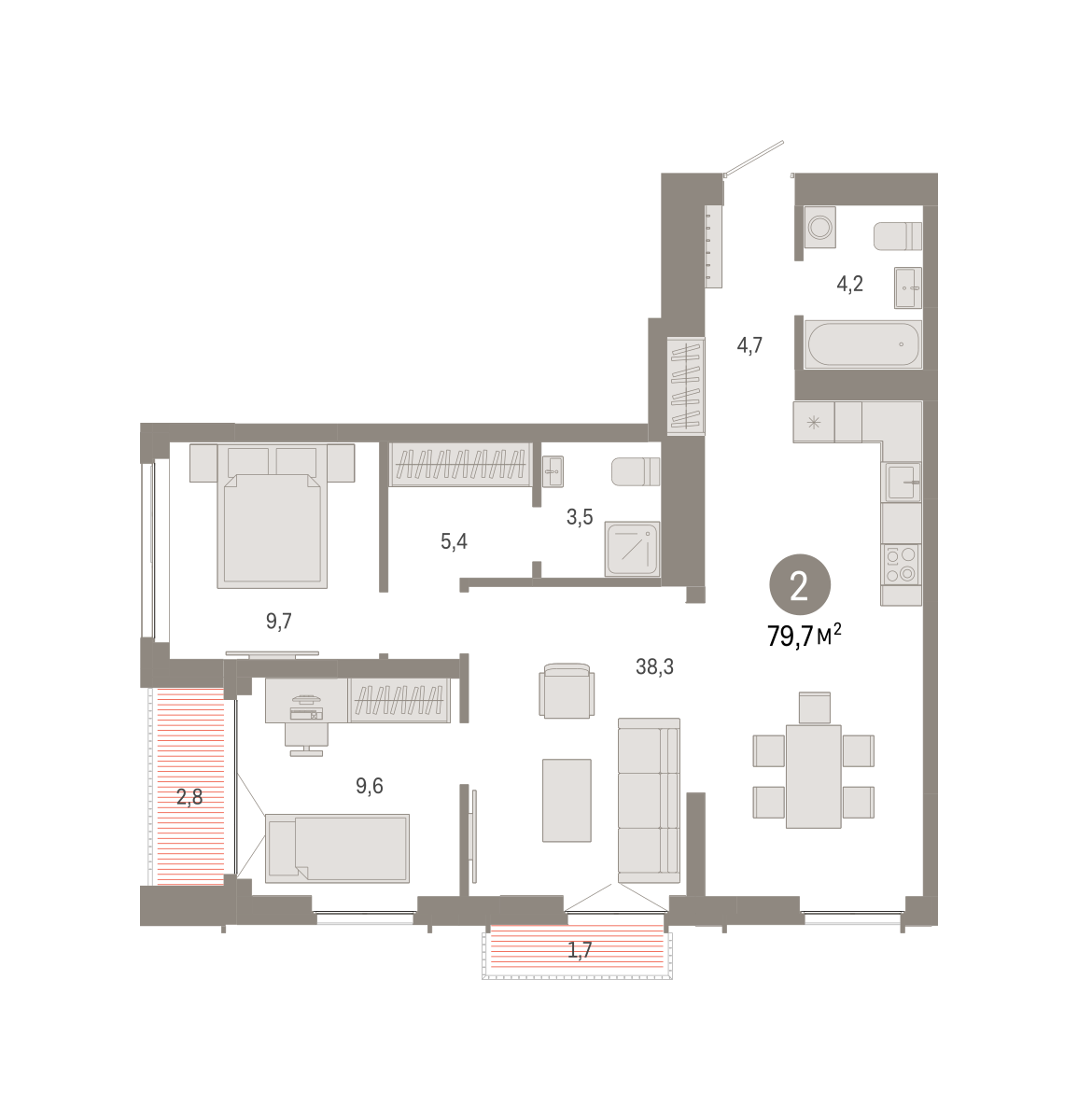 2-комнатная 79 м2 в ЖК Европейский берег корпус null этаж 11