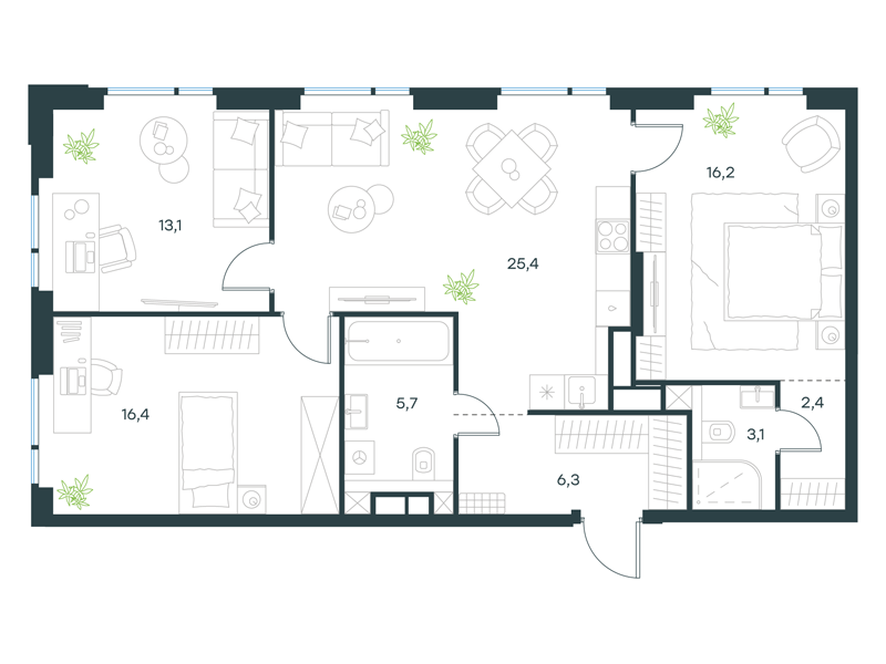 3-комнатная 88 м2 в ЖК Level Войковская корпус null этаж 14
