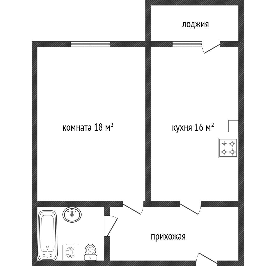 1-комнатная 44 м2 в ЖК undefined корпус null этаж 4