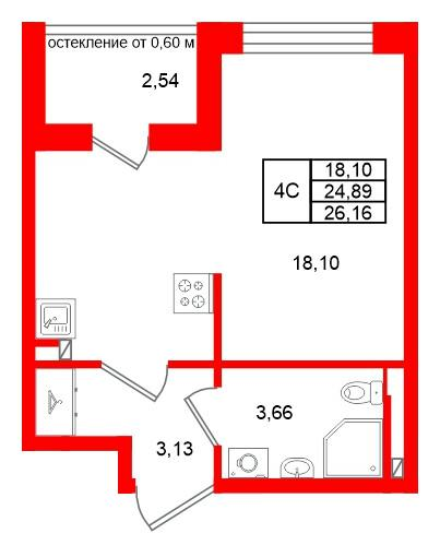 Студия 24 м2 в ЖК Универ Сити корпус null этаж 3