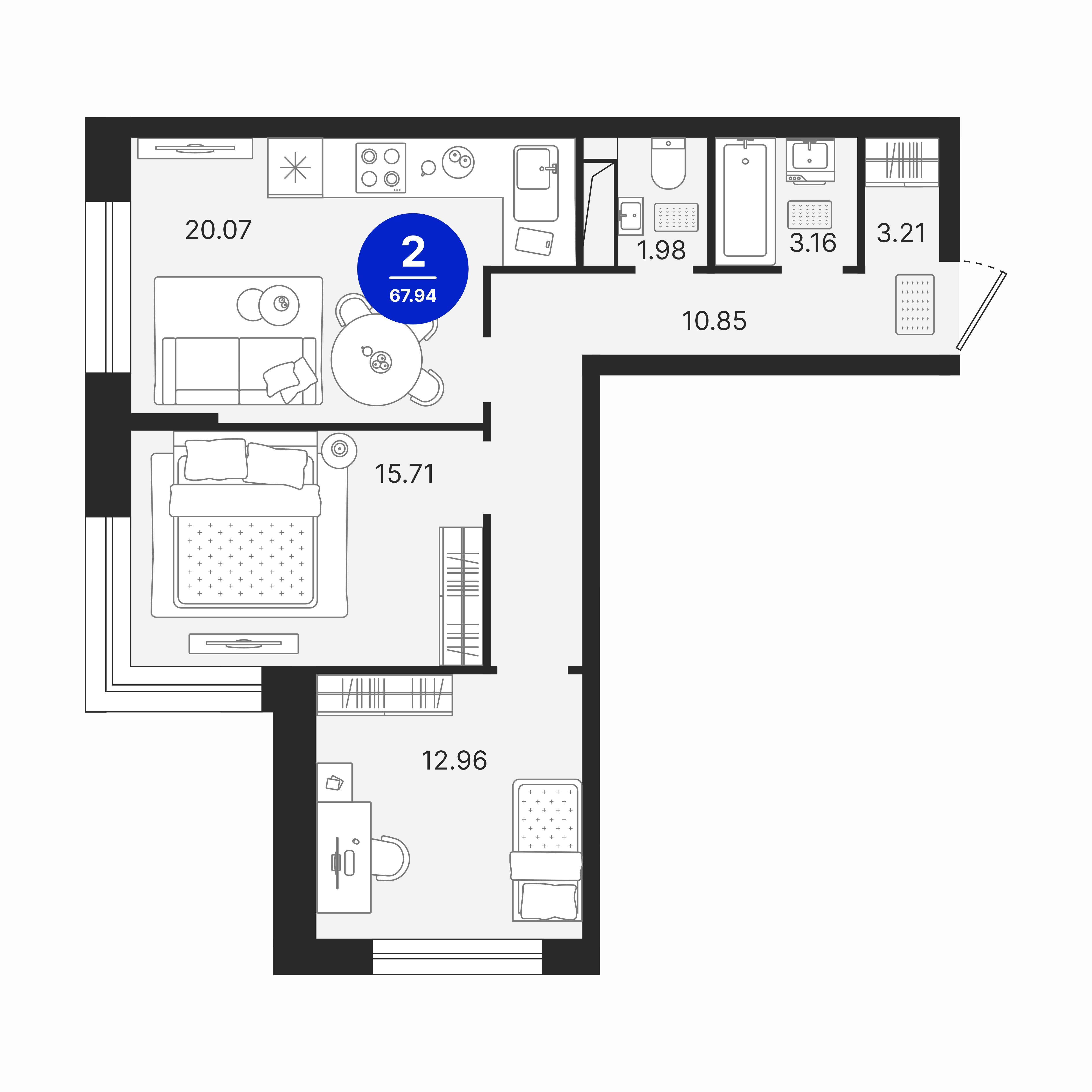 2-комнатная 67 м2 в ЖК Северное Сияние корпус null этаж 12