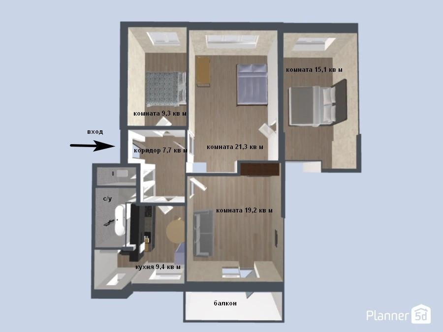 4-комнатная 87.2 м2 в ЖК undefined корпус null этаж 2