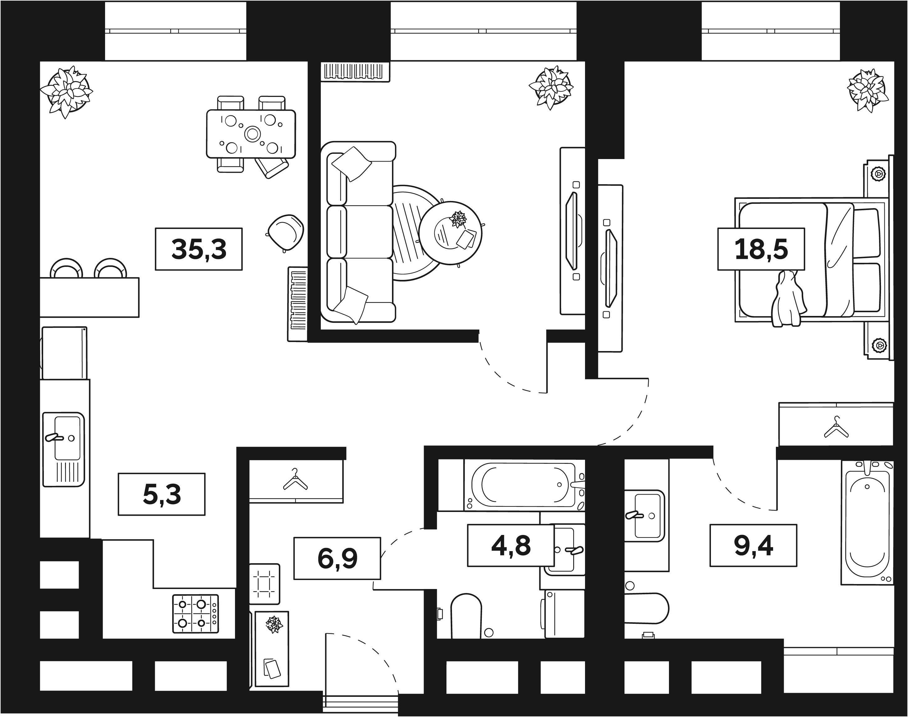 2-комнатная 80 м2 в ЖК Лайм корпус null этаж 26