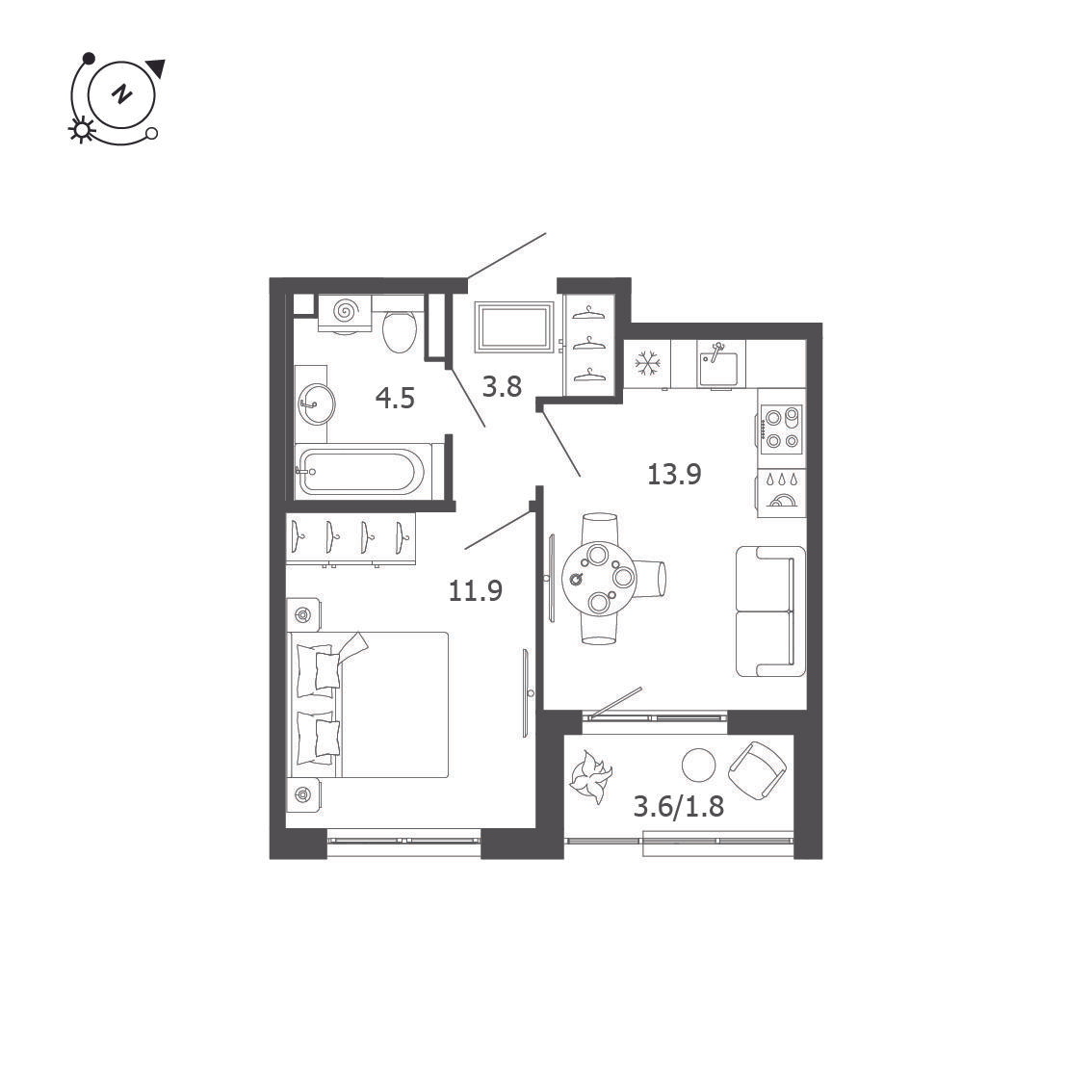 1-комнатная 35 м2 в ЖК Пулковский дом корпус null этаж 4