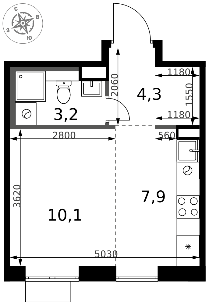Студия 25 м2 в ЖК 1-й Химкинский корпус null этаж 7