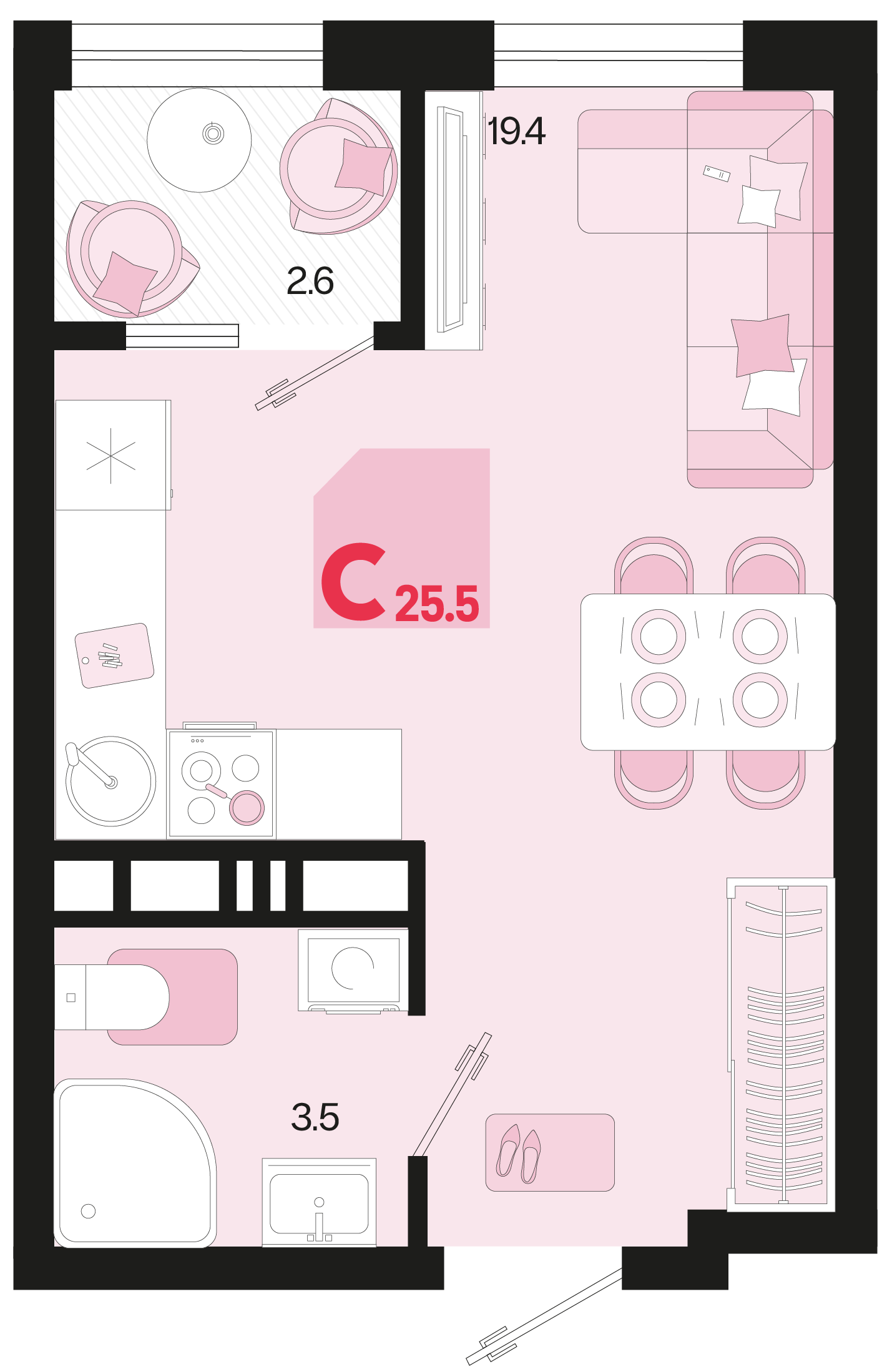 Студия 25 м2 в ЖК Первое место корпус null этаж 10
