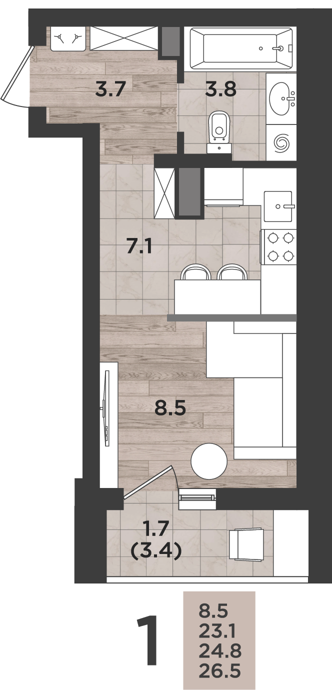 Студия 24 м2 в ЖК Альпенштадт корпус null этаж 14