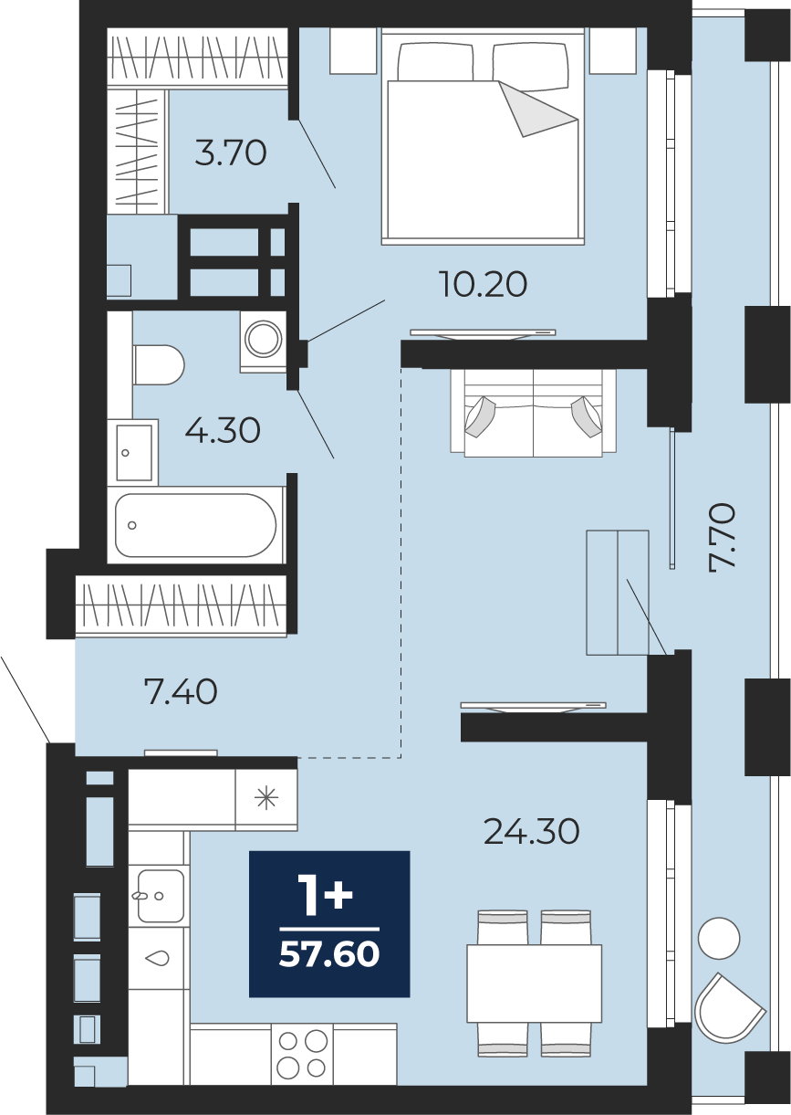 1-комнатная 49 м2 в ЖК Айвазовский корпус null этаж 17
