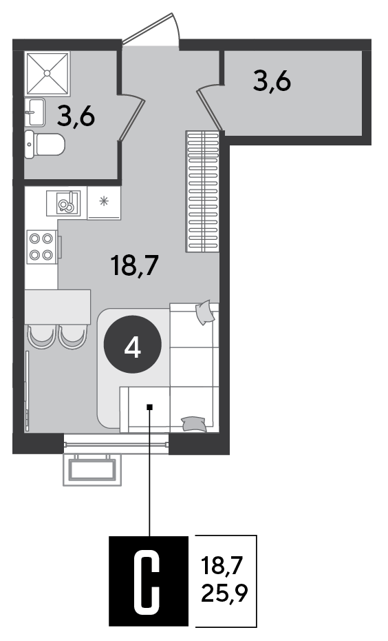Студия 25 м2 в ЖК Парк Победы 2 корпус null этаж 2