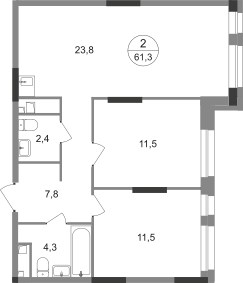 2-комнатная 61 м2 в ЖК Первый Московский корпус null этаж 9