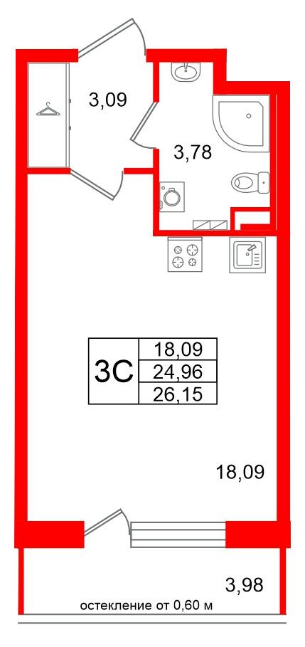 Студия 24 м2 в ЖК Univer City корпус null этаж 2