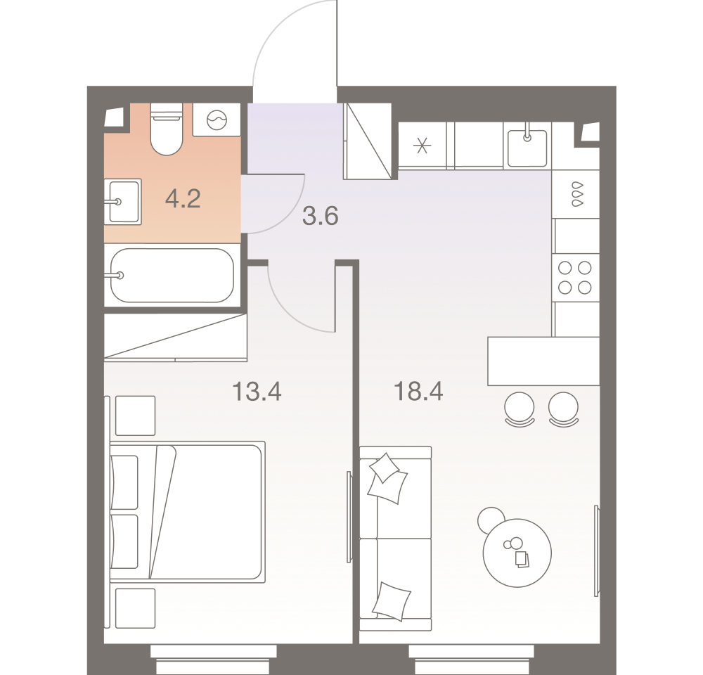 2-комнатная 39 м2 в ЖК Твелв корпус null этаж 14