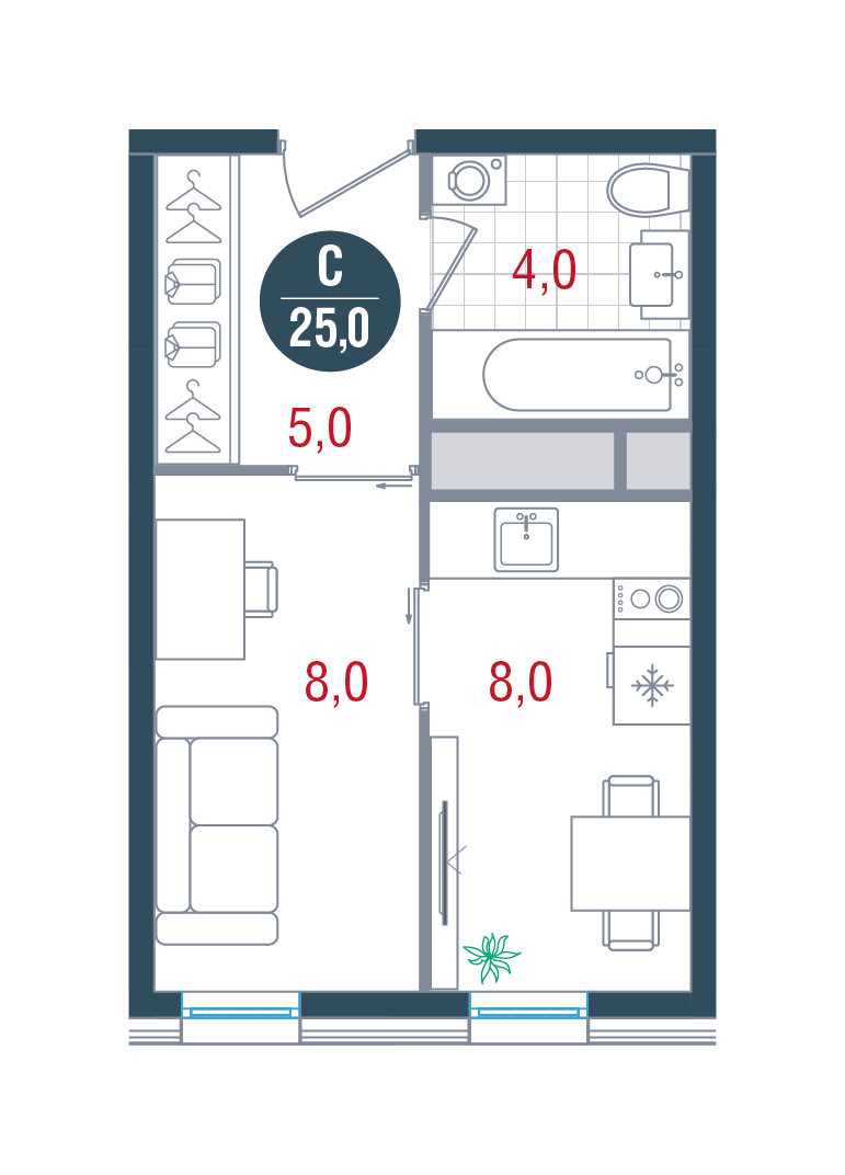 Студия 25 м2 в ЖК Русич Кантемировский корпус null этаж 11