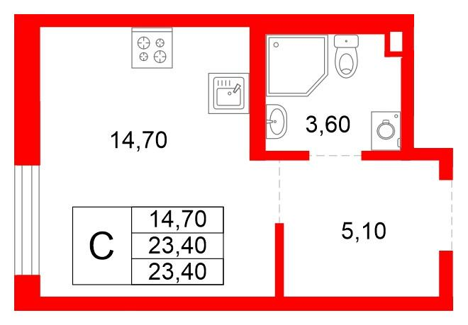Студия 23 м2 в ЖК PLUS Пулковский корпус null этаж 1