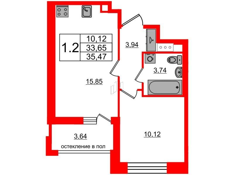 1-комнатная 33 м2 в ЖК Титул в Московском корпус null этаж 7