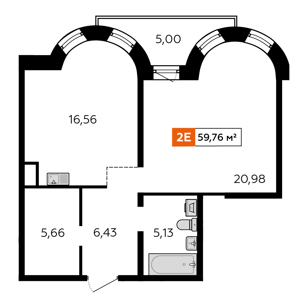 1-комнатная 59 м2 в ЖК Аккорд корпус null этаж 2