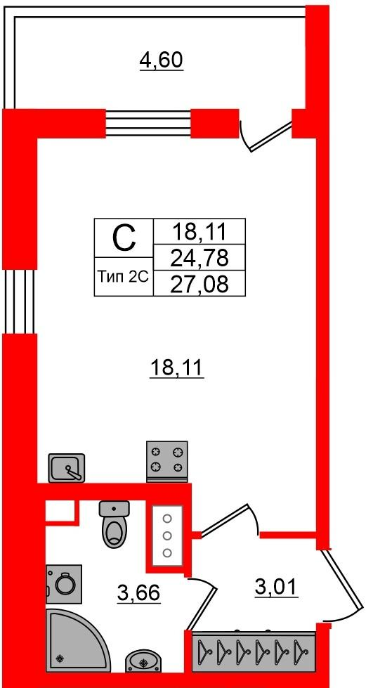 Студия 24 м2 в ЖК Сэтл Ривьера корпус null этаж 6