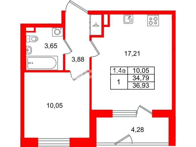 1-комнатная 34 м2 в ЖК Парадный ансамбль корпус null этаж 1