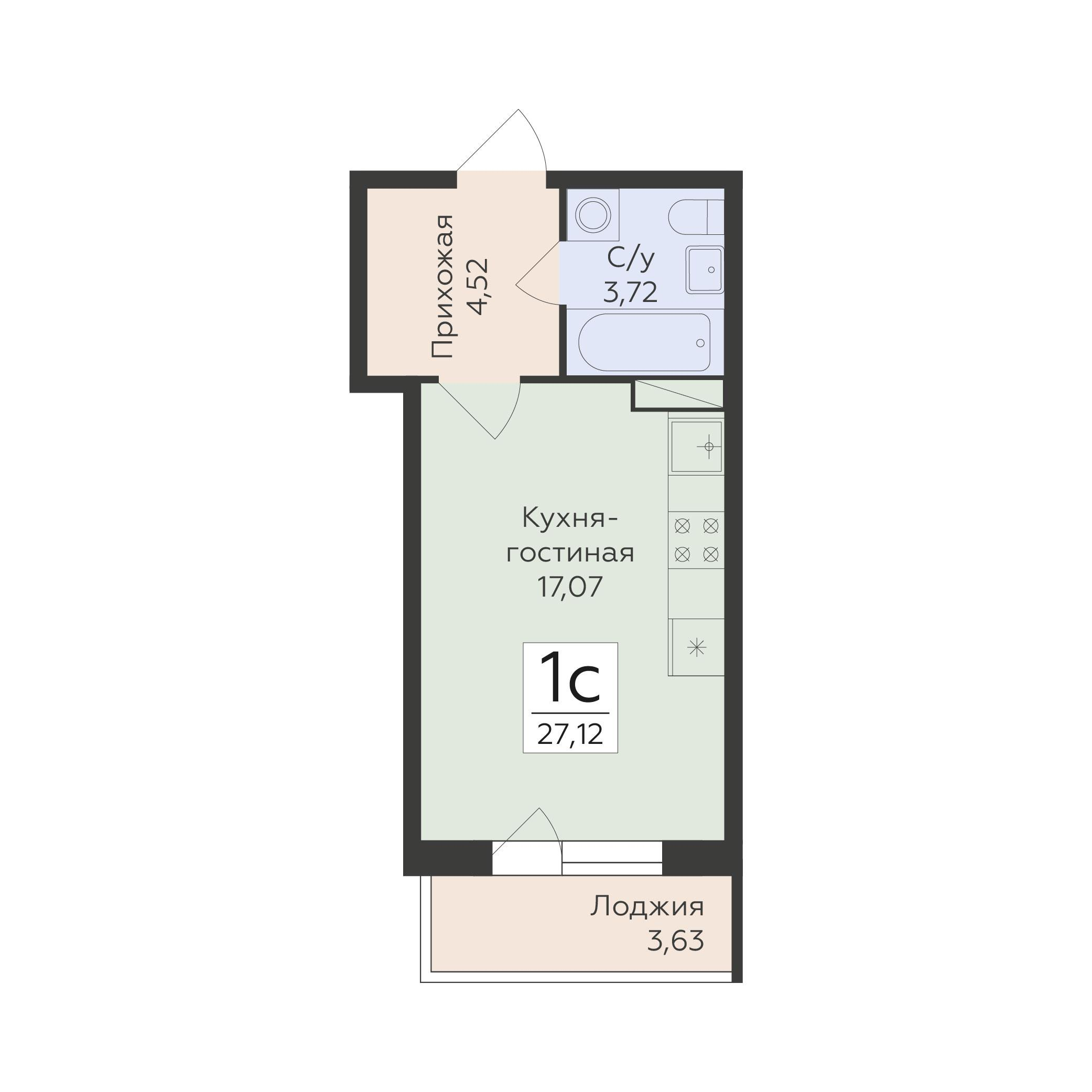 1-комнатная 27 м2 в ЖК Романовский корпус null этаж 5