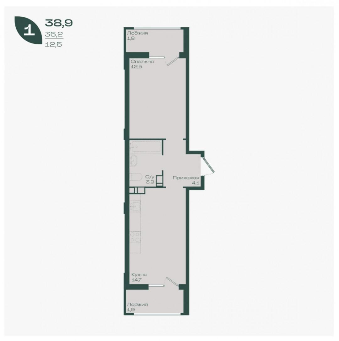 1-комнатная 38.9 м2 в ЖК undefined корпус null этаж 11