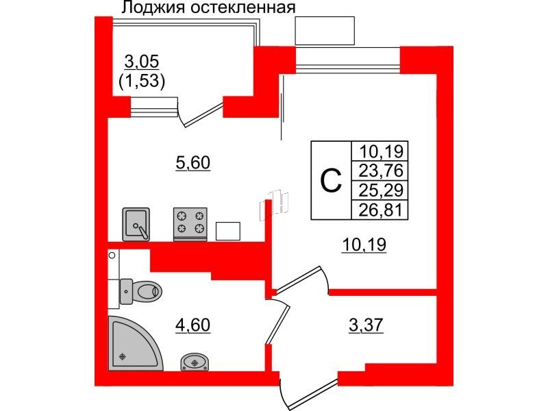 Студия 25 м2 в ЖК Lake City-10 корпус null этаж 4