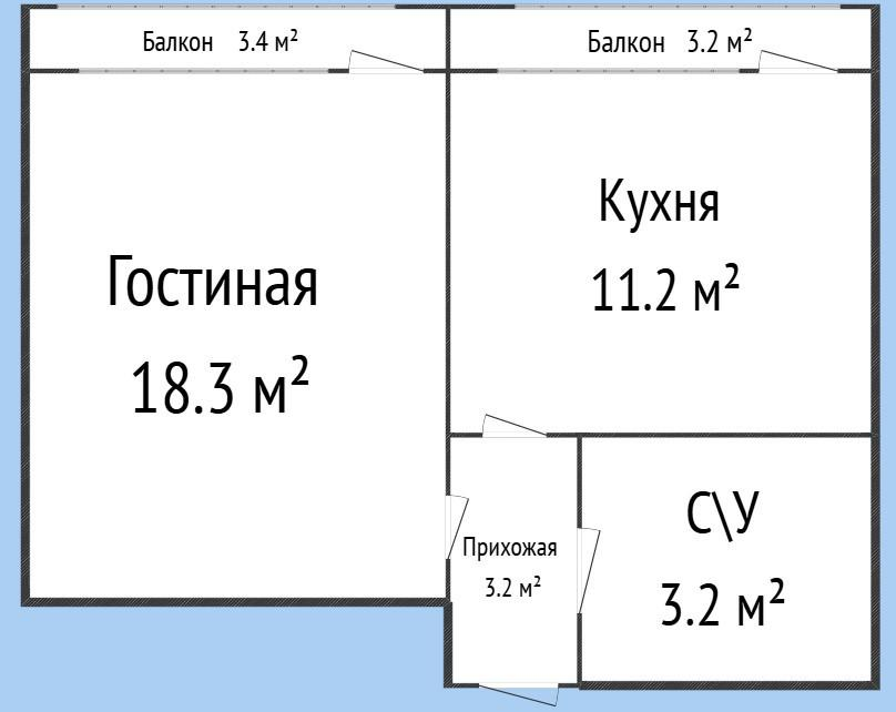 1-комнатная 42.5 м2 в ЖК undefined корпус null этаж 2