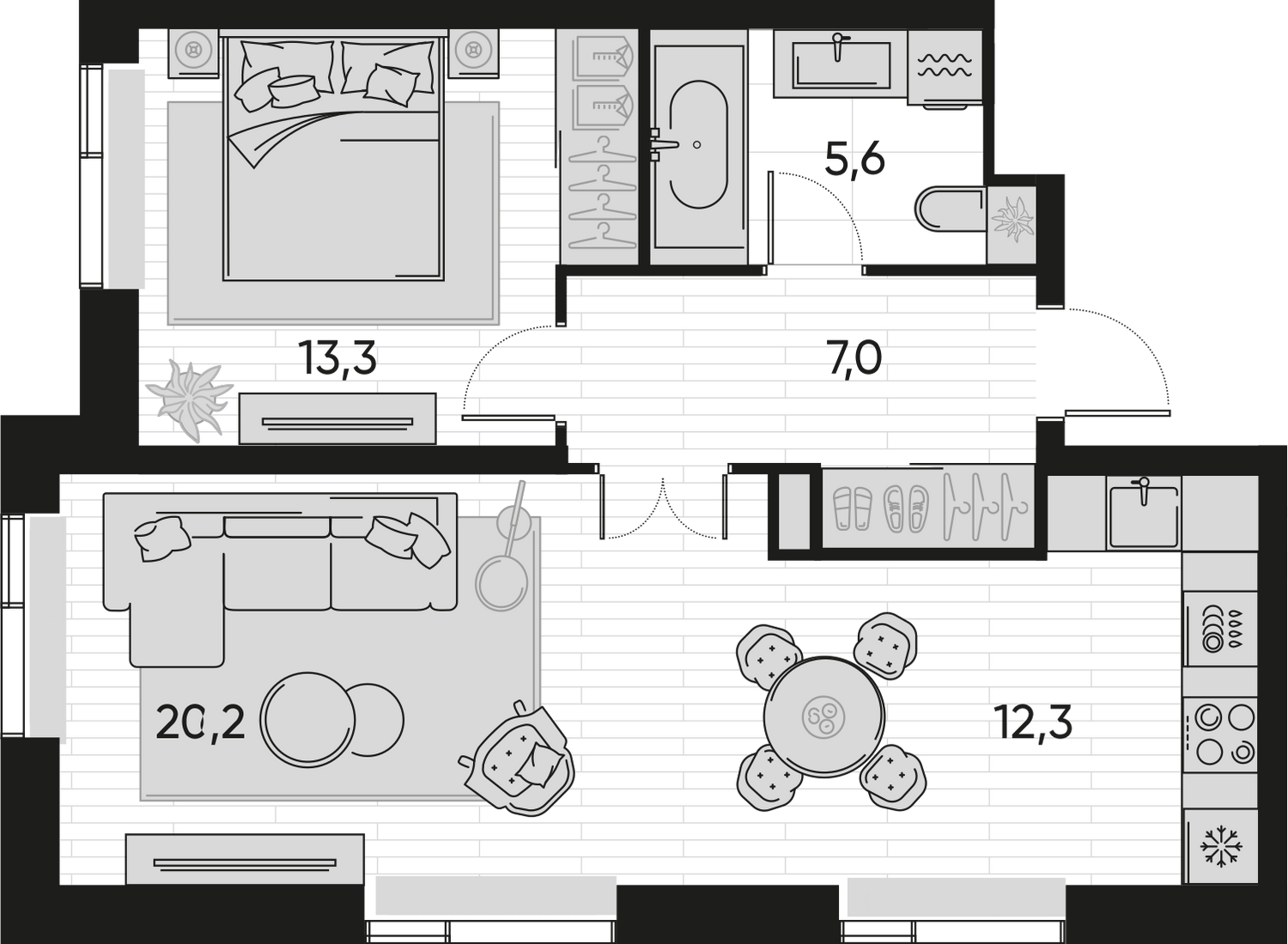 2-комнатная 59 м2 в ЖК ПРАЙД корпус null этаж 22