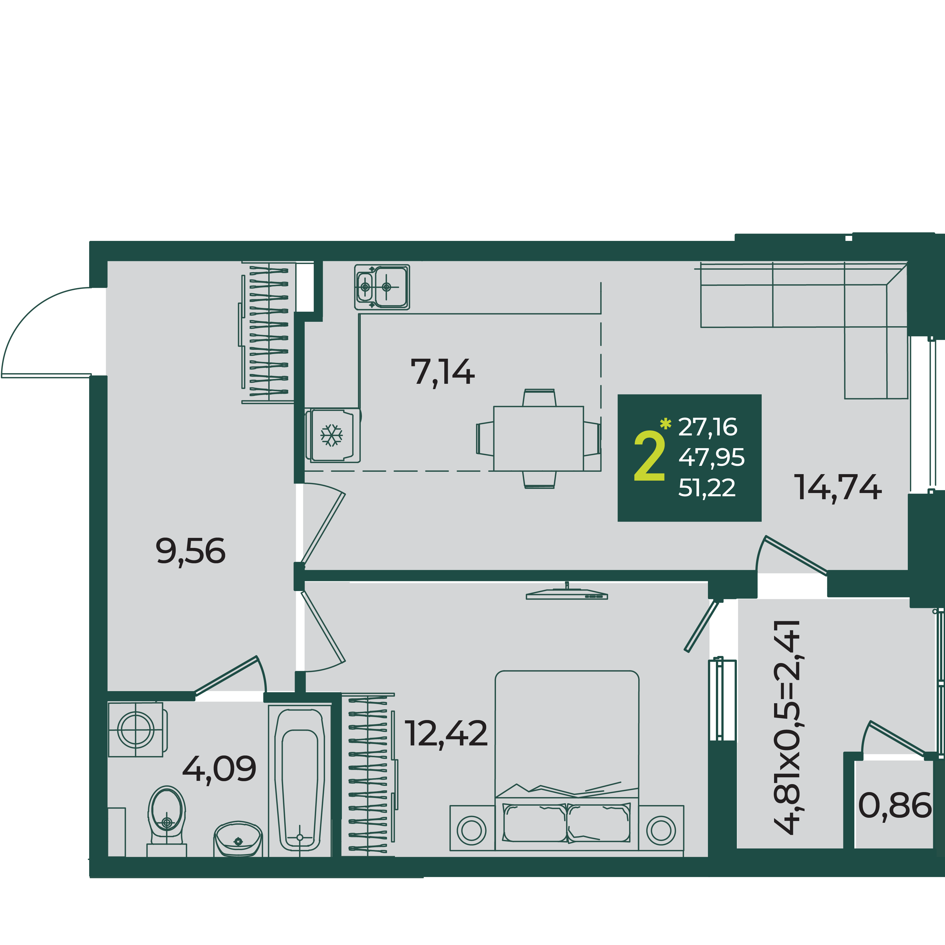 2-комнатная 51 м2 в ЖК Образцово корпус null этаж 2