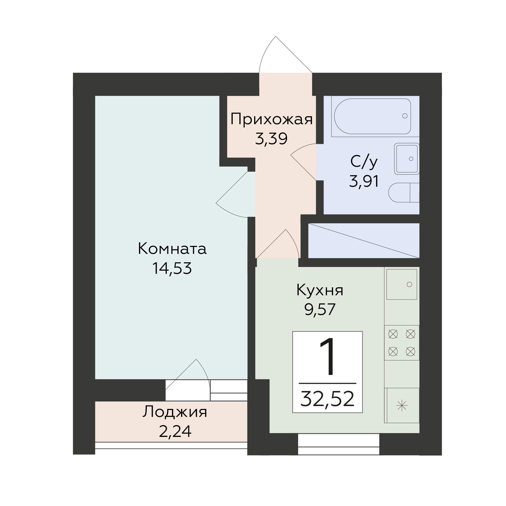 1-комнатная 32 м2 в ЖК Юность корпус null этаж 20