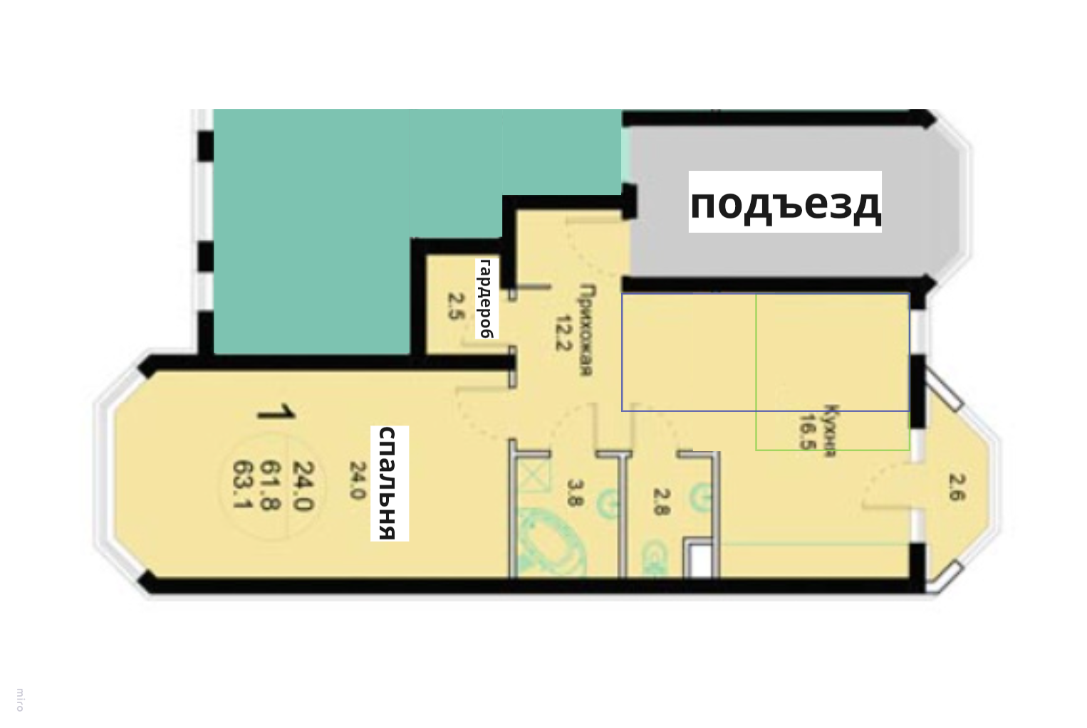2-комнатная 61.8 м2 в ЖК undefined корпус null этаж 1