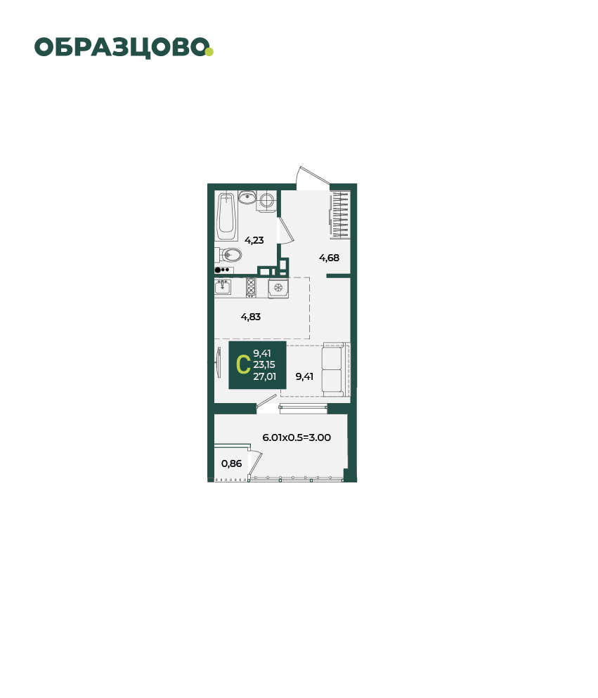 Студия 27 м2 в ЖК Образцово корпус null этаж 5