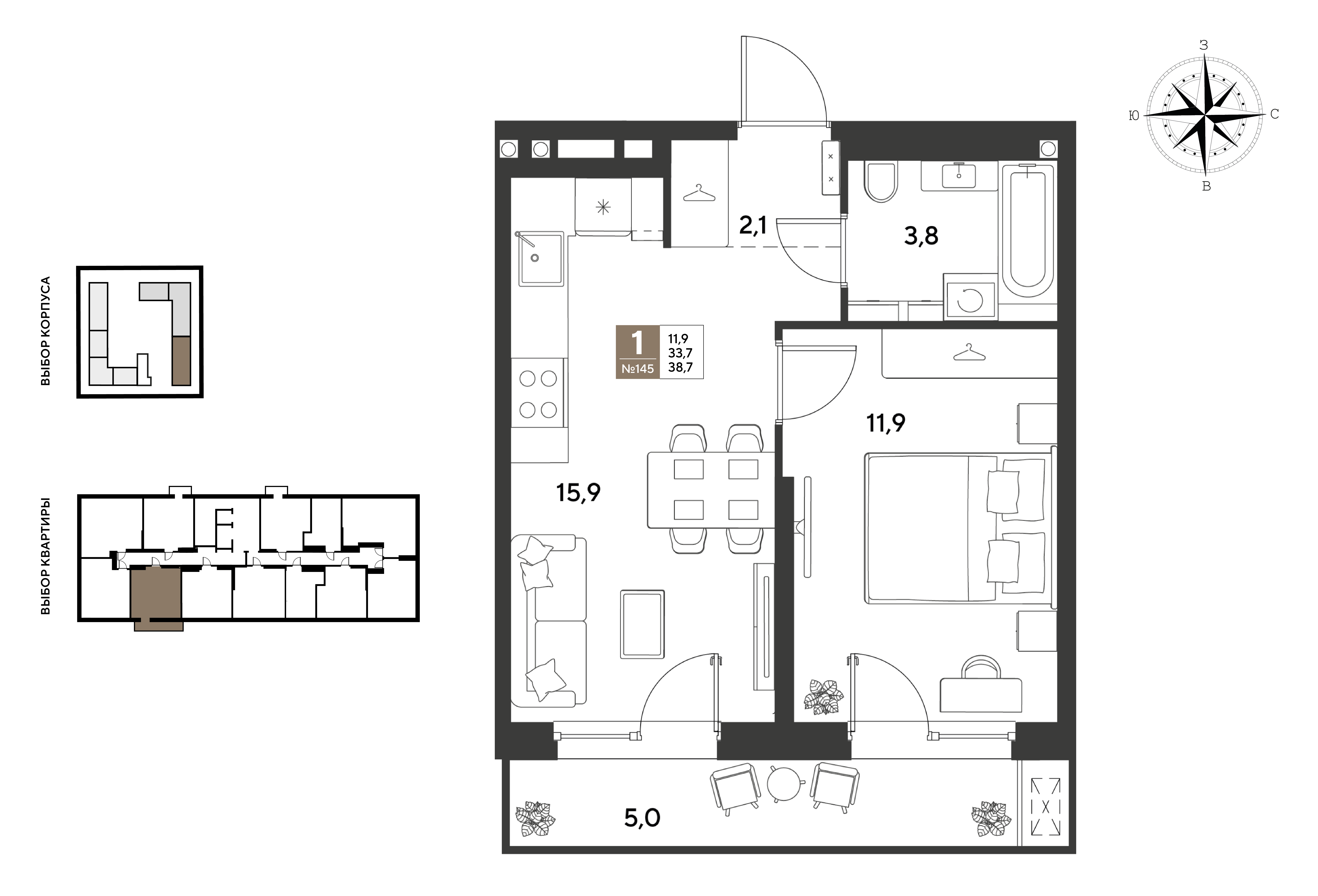 1-комнатная 38 м2 в ЖК ГРЭЙД корпус null этаж 2