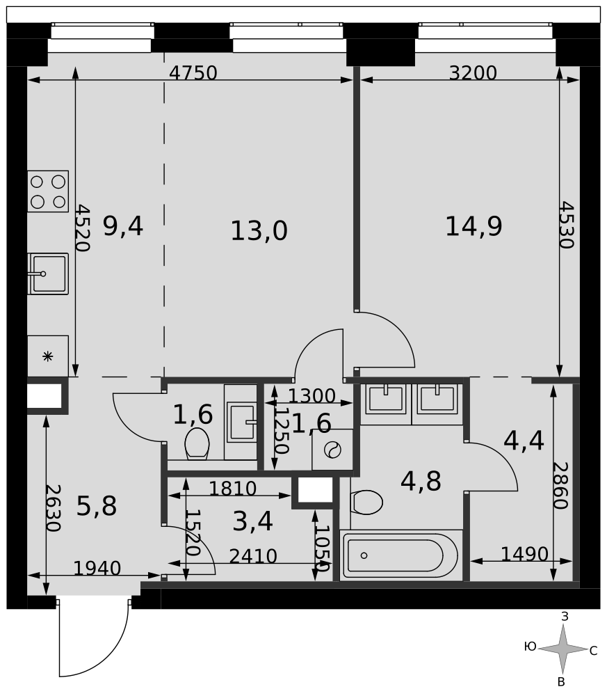 2-комнатная 58 м2 в ЖК Амбер Сити корпус null этаж 25