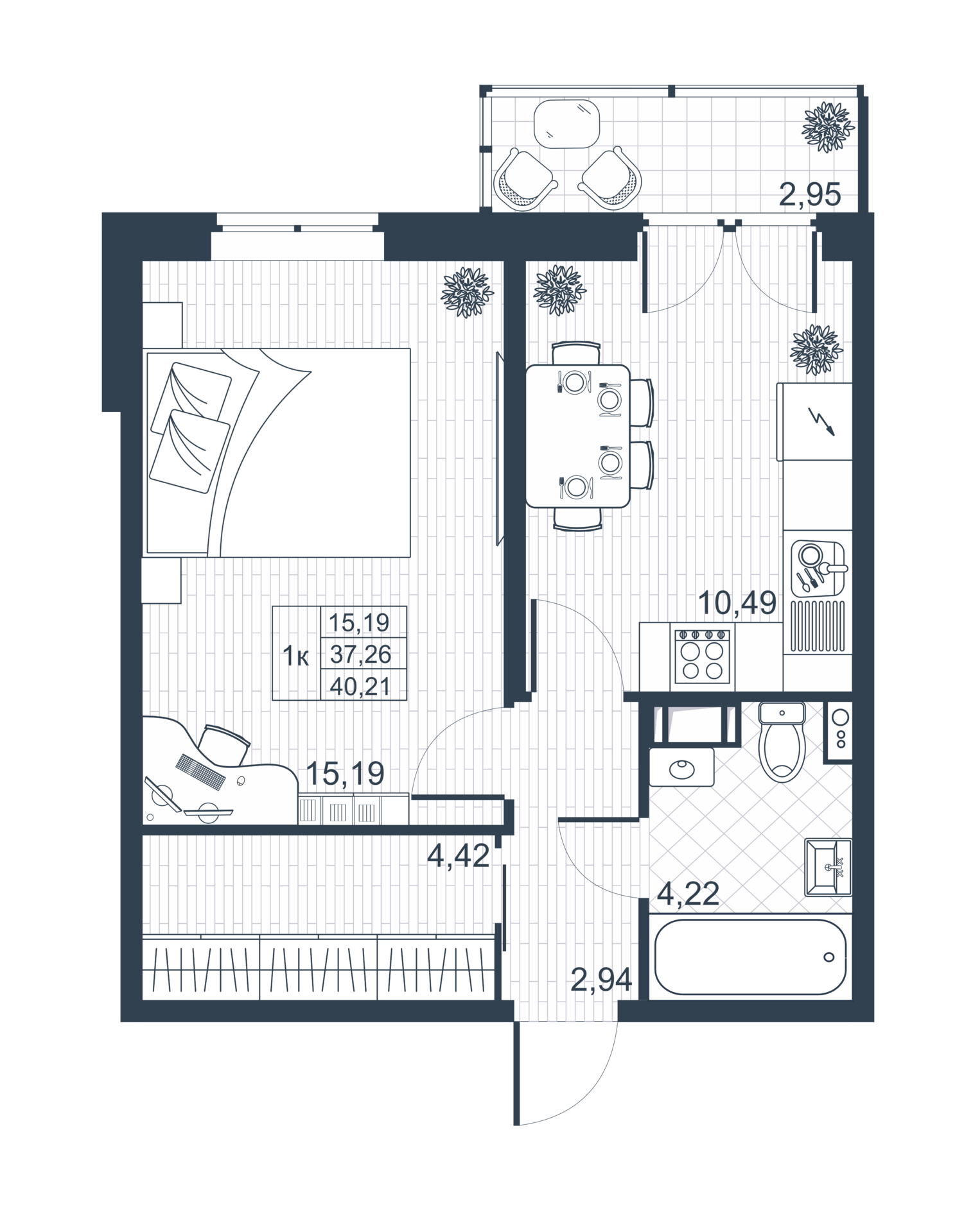 1-комнатная 38 м2 в ЖК Ново-Антропшино корпус null этаж 7