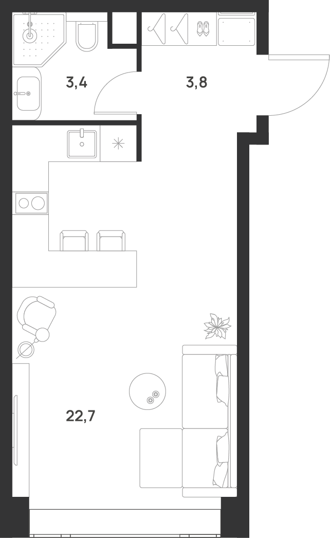 Студия 29 м2 в ЖК Voice Towers корпус null этаж 20