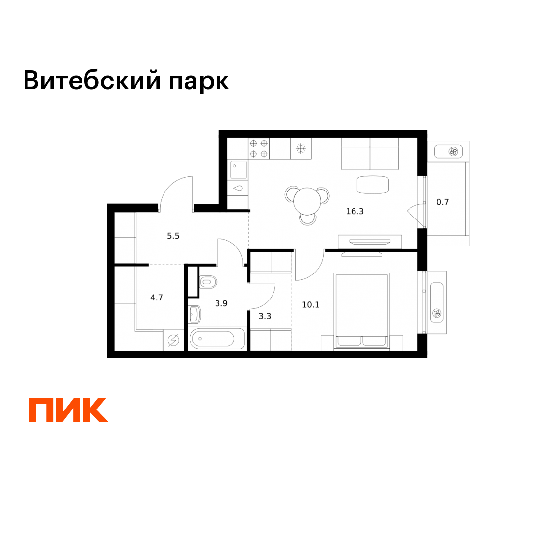 1-комнатная 44 м2 в ЖК Витебский парк корпус null этаж 6