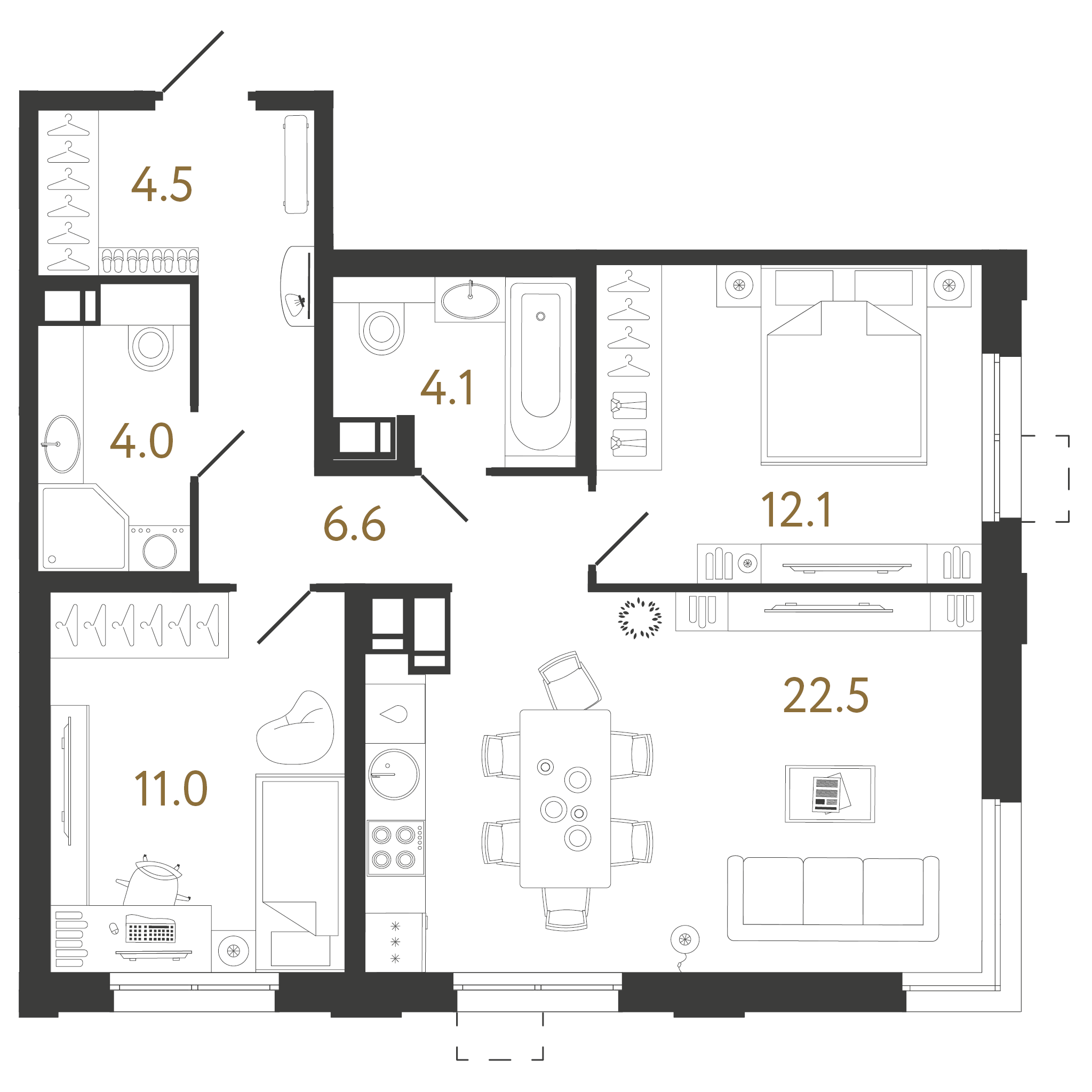 2-комнатная 64 м2 в ЖК Струны корпус null этаж 14