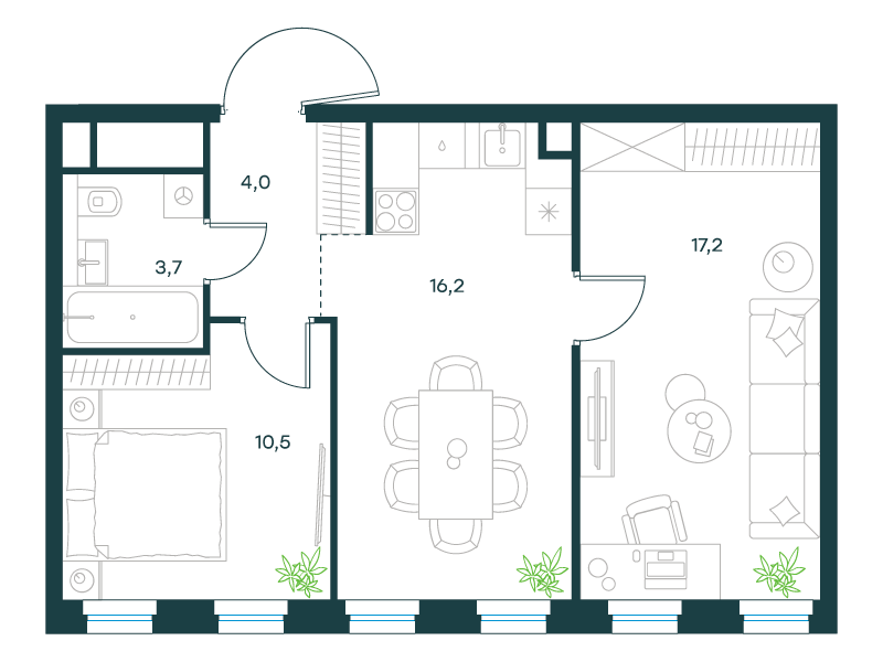 2-комнатная 51 м2 в ЖК Level Селигерская корпус null этаж 36