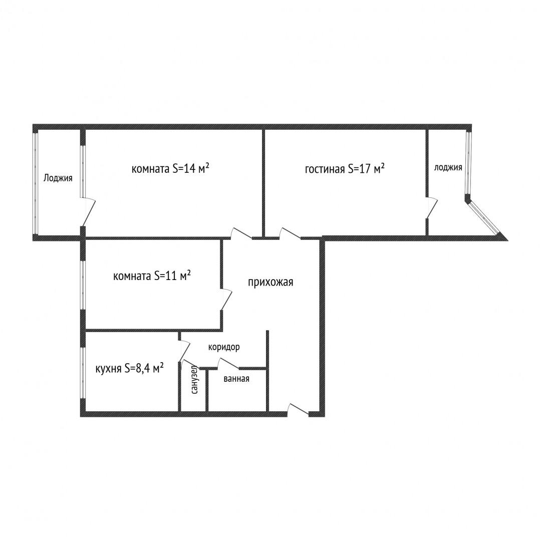 3-комнатная 65.5 м2 в ЖК undefined корпус null этаж 4
