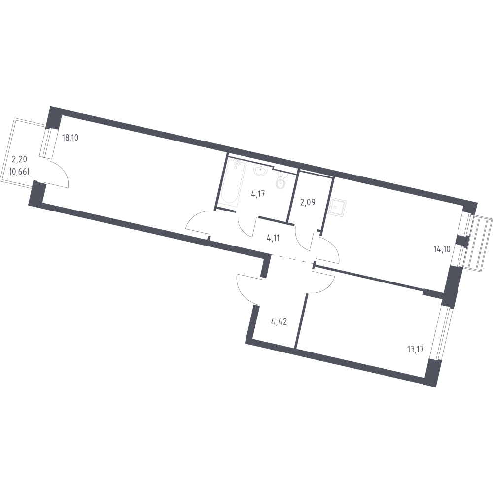 2-комнатная 60 м2 в ЖК Рублёвский Квартал корпус null этаж 7