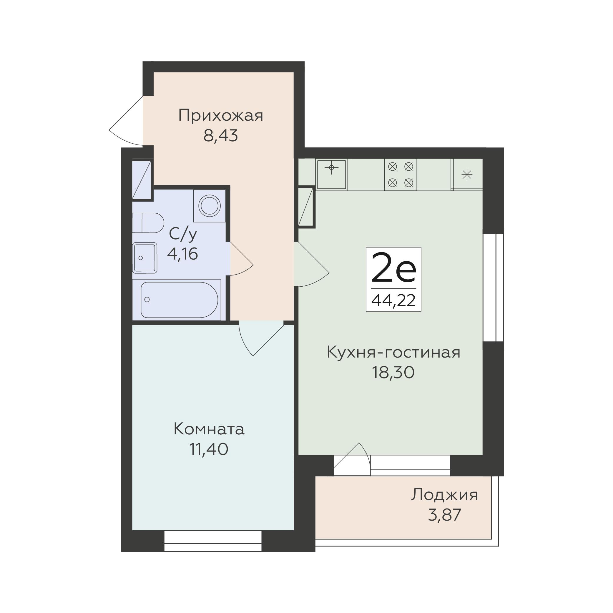 2-комнатная 44 м2 в ЖК Романовский корпус null этаж 10
