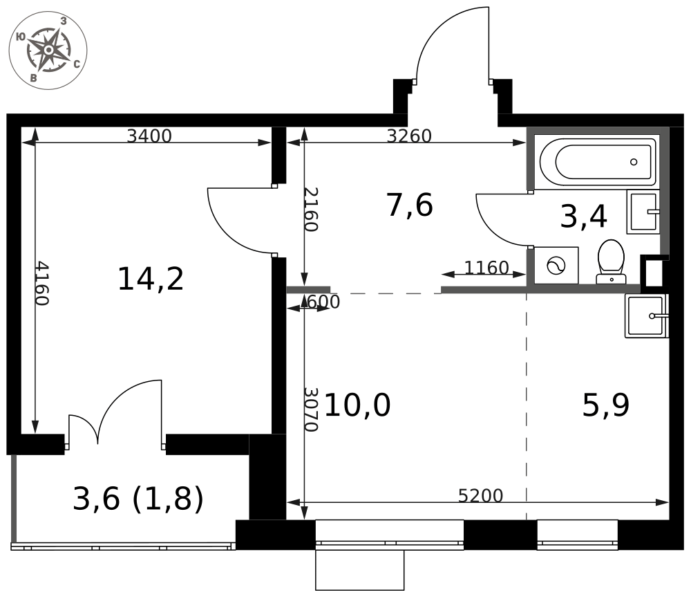 2-комнатная 42 м2 в ЖК 1-й Саларьевский корпус null этаж 5
