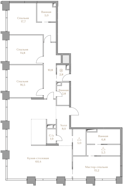 4-комнатная 174 м2 в ЖК Luzhniki Collection корпус null этаж 11