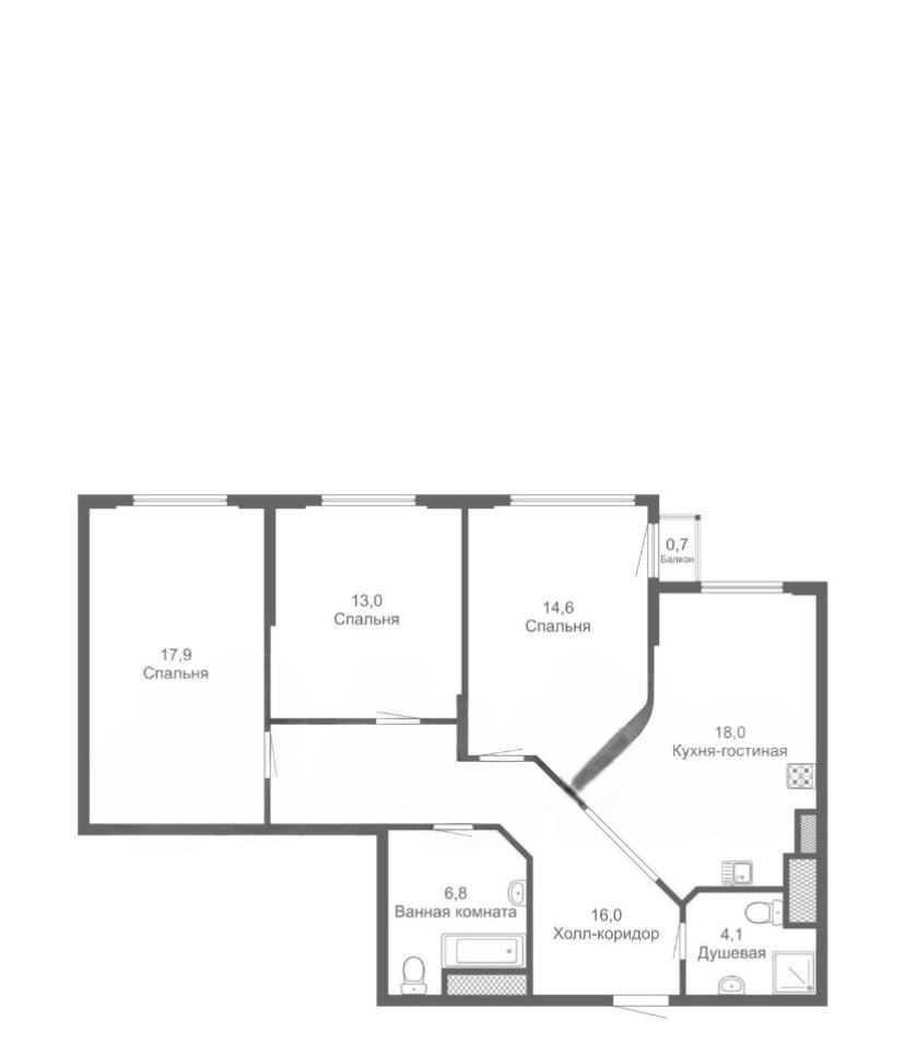 3-комнатная 90.4 м2 в ЖК undefined корпус null этаж 10